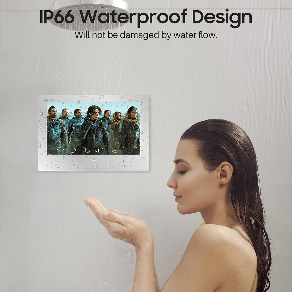 SYLVOX 24 inch Bathroom TV, 1080P Mirror Television with Google OS NTSC & ATSC Tuner WiFi Bluetooth Voice Remote, IP66 Waterproof Magic TV for Bathroom Bathtub Hotel Shower Spa (Wall Mount)