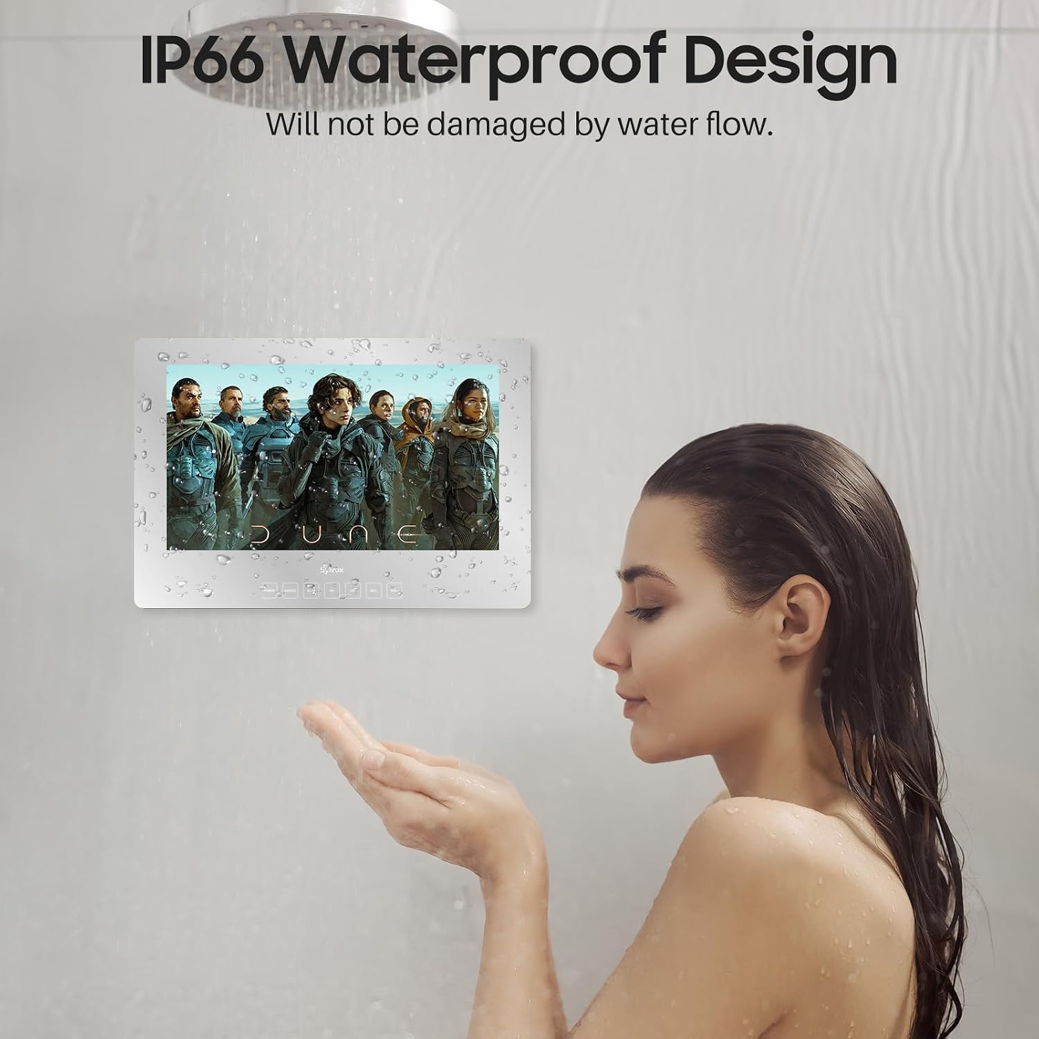 SYLVOX 24 inch Bathroom TV, 1080P Mirror Television with Google OS NTSC & ATSC Tuner WiFi Bluetooth Voice Remote, IP66 Waterproof Magic TV for Bathroom Bathtub Hotel Shower Spa (Wall Mount)
