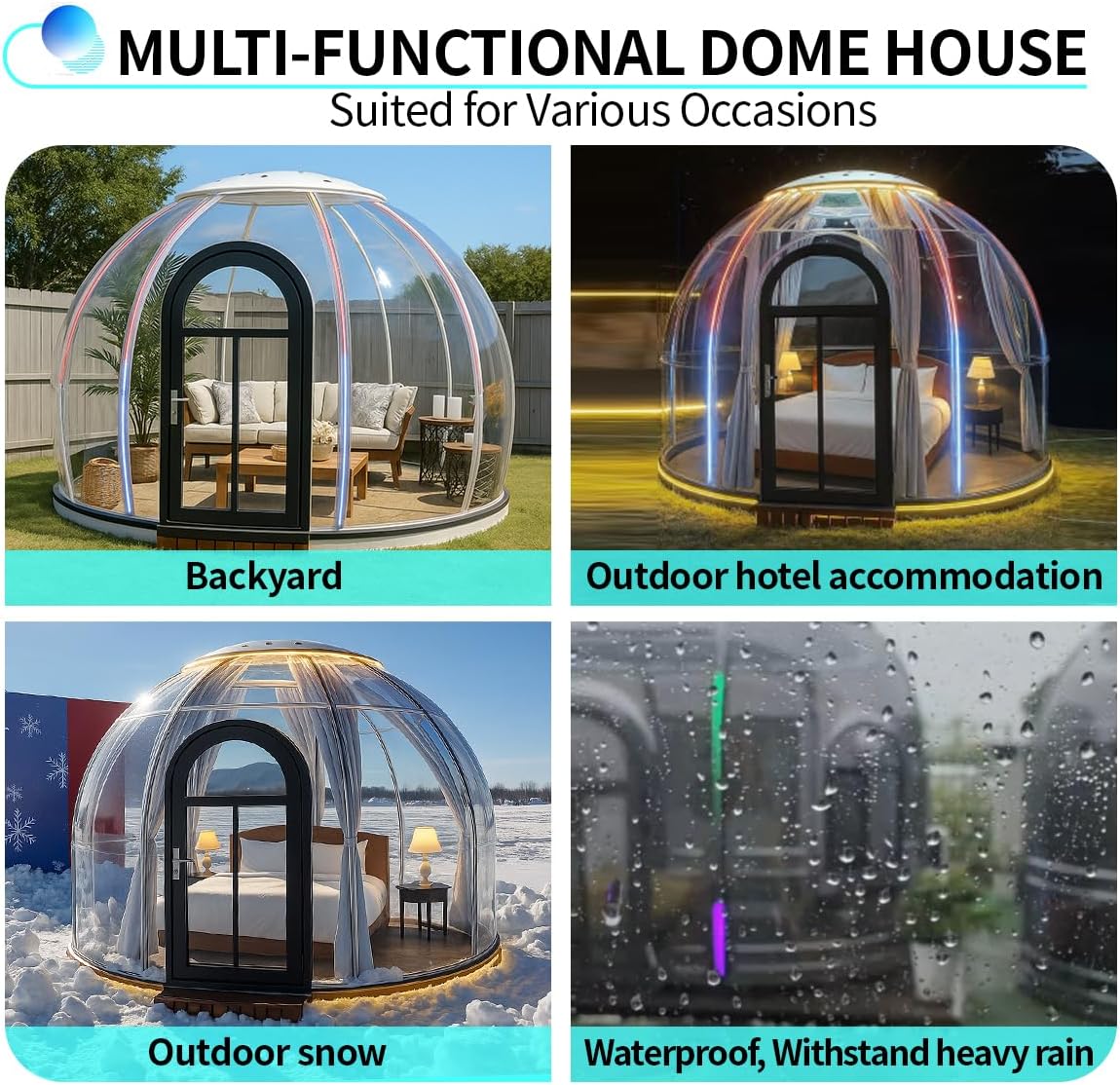 Backyard Dome Tent, Clear Garden Dome Bubble Tent for Outside, Weatherproof Geodesic Gazebos & Pergolas for Outdoor