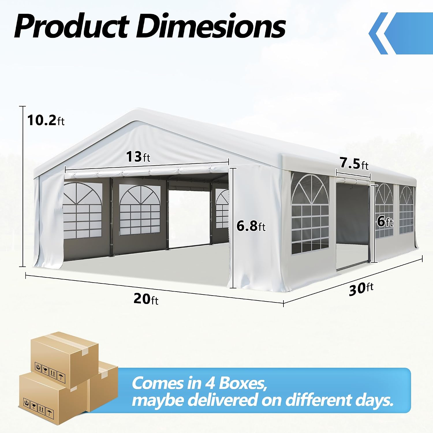 20'x30' Party Tent Heavy Duty, Large Wedding Event Tent with Removable Sidewalls & 4 Sand Bags, Event Canopy Shelter for Parties Outside UV50+ Waterproof, Carpas para Fiestas (20x30 FT)