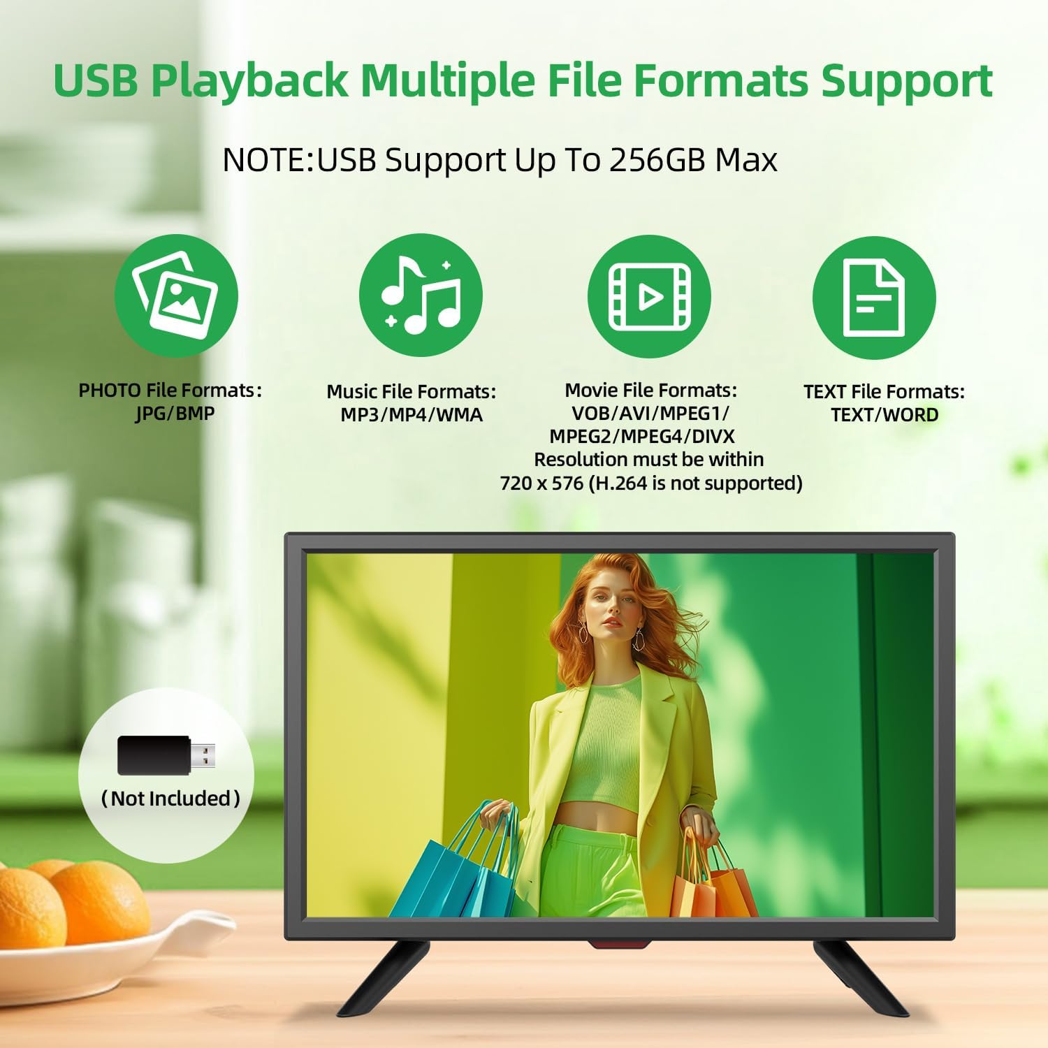Jexiop TV 20 inch,Full Viewing Angles 1080P HD,Small Kitchen Wall-Mounted Digital TV-HDMI/USB Ports-Dual Power DC-12V& AC Adapter Inputs for Your Caravan&Bedroom