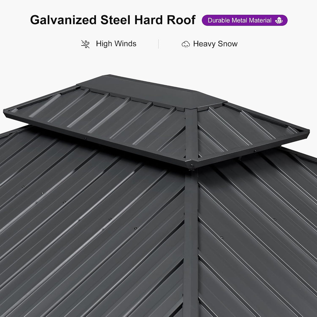 PURPLE LEAF 12' X 20' Outdoor Gazebo Galvanized Steel Double Roof White Aluminum Frame Hardtop Heavy Duty Gazebo with Curtain and Netting for Patio Garden and Backyard, Grey