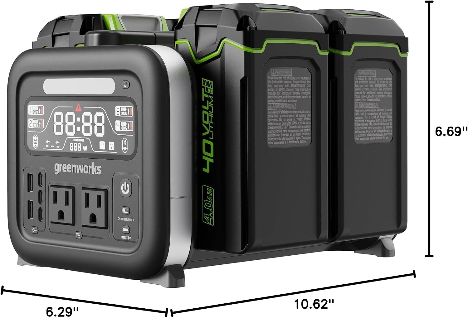 Greenworks 4 x 40V 4Ah Batteries Included, 40V 500W Portable Power Inverter - 4-Slot Design, 2 AC Outlets, 5 USB Ports, Smart APP Control, Outdoor Backup Power Supply