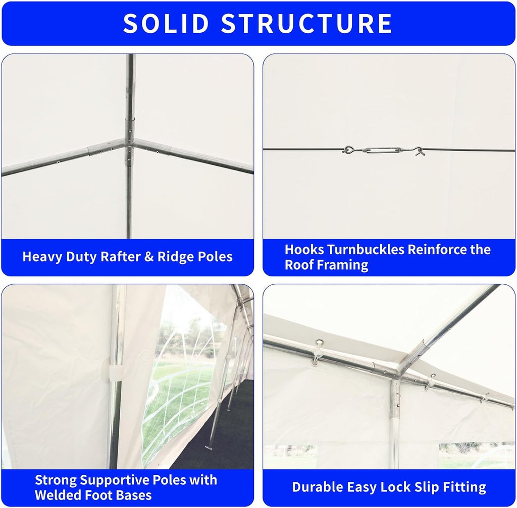 Party Tent 20x30 Heavy Duty Outdoor Commercial Event Tent, Ultimate Large Wedding Tent Carport Shelter Canopy with Removable Sidewall Windows, Elegant White Gazebo Perfect for Dream Weddings