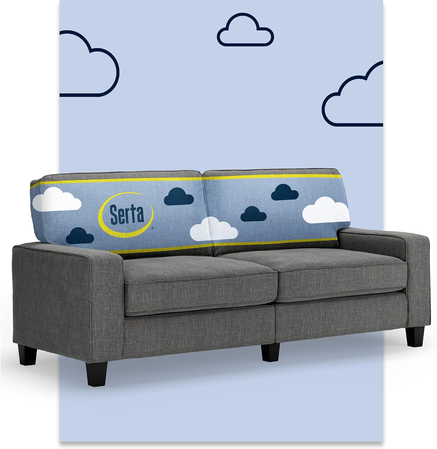 Serta Palisades 78' Track Arm Sofa, Easy Care Polyester, Soft Pillow Back, Pocket Coil Seat Cushions, Removable Covers, Loveseat or Couch for Small Spaces, Living Rooms or Bedrooms, Gray