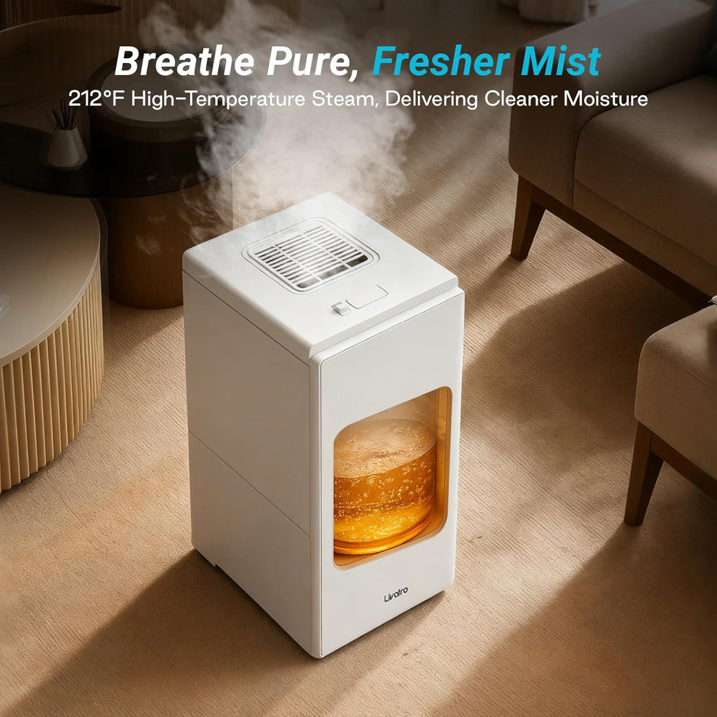 6L Stainless Steel Warm Mist Humidifier with Easy Clean and Warm Steam Function, Healthy Air Mist Humidifiers for Bedroom Living Room, with Sleep Mode and Auto-off Setting
