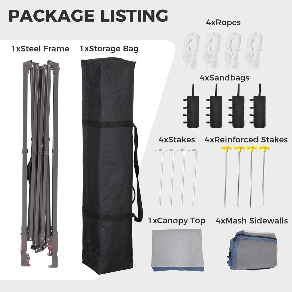 GDY 11x11FT Patio Gazebo with Mosquito Netting, Double Top with 4-Sangbags, Garden, Yard, Grassland, Grey and Navy Blue.