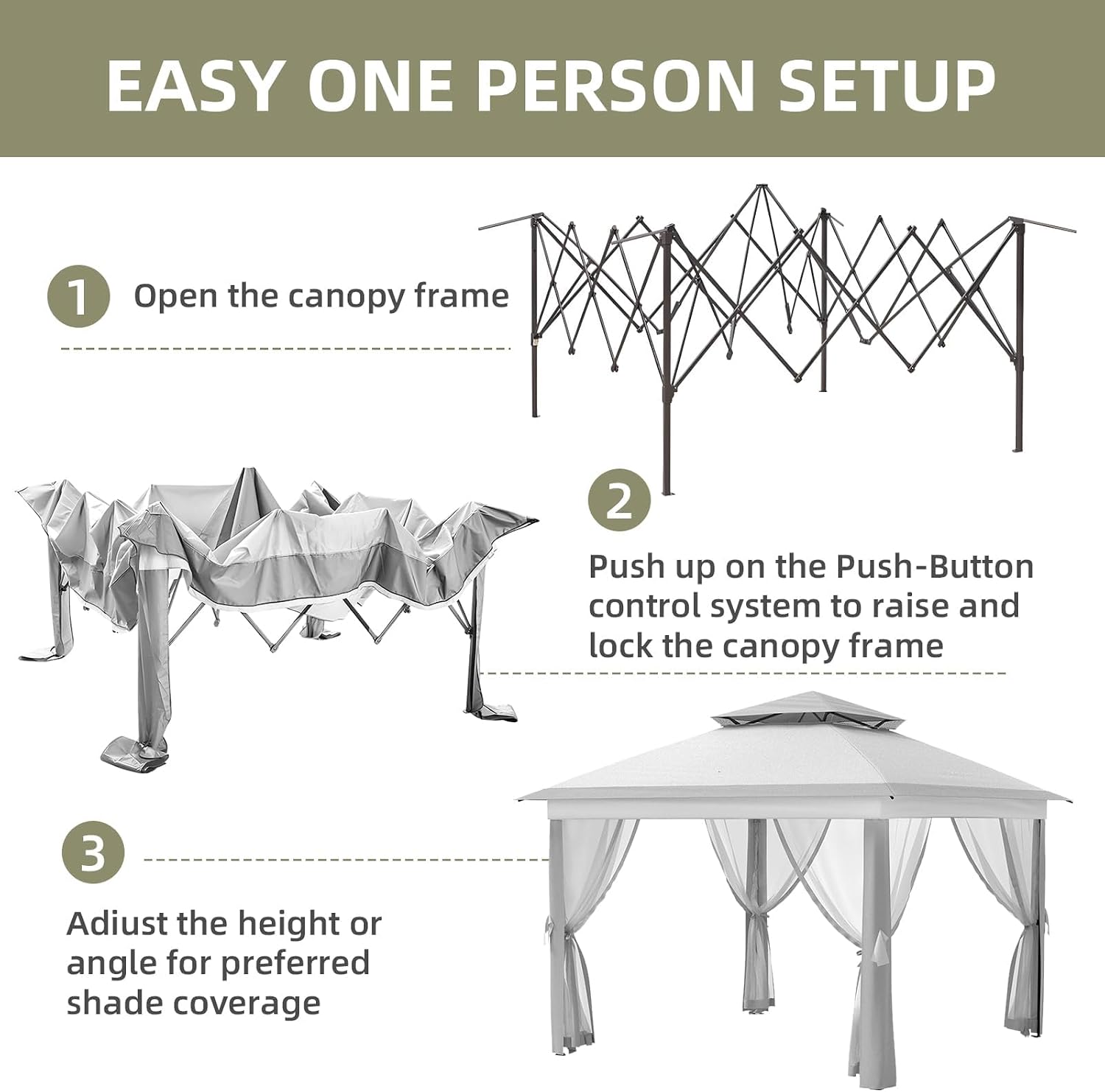 11x11Ft Pop Up Gazebo with Mosquito Netting, Outdoor Heavy Duty Instant Canopy with Sturdy Metal Frame & Double Roofs, Patio Shelter for Backyard, Garden, Lawn, Deck