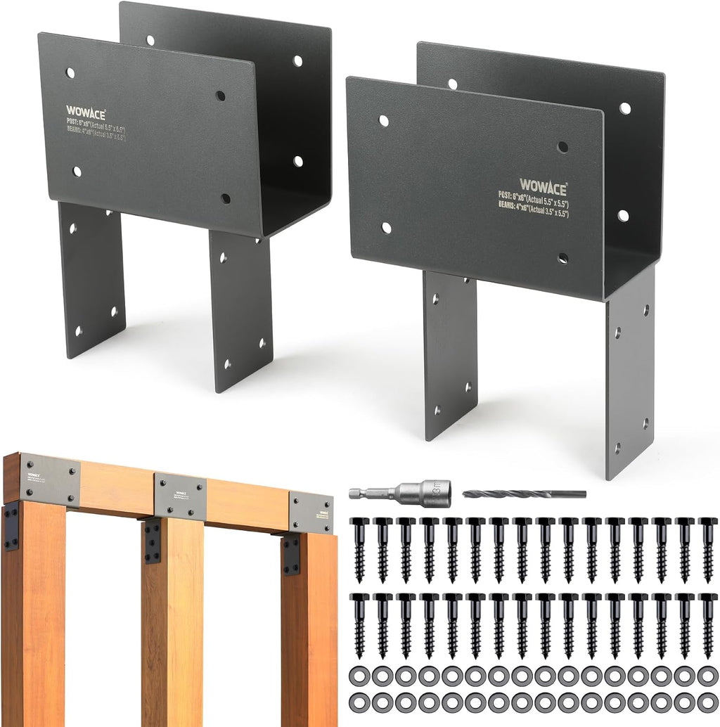 4Pack 4x6 (Actual 3.5'x5.5') Heavy Duty Stainless Steel Pergola Brackets - End Post to Beam Connector for Gazebos, Patio Decks, Porches - Wood Post Cap Tie Bracket (Dark Gray)