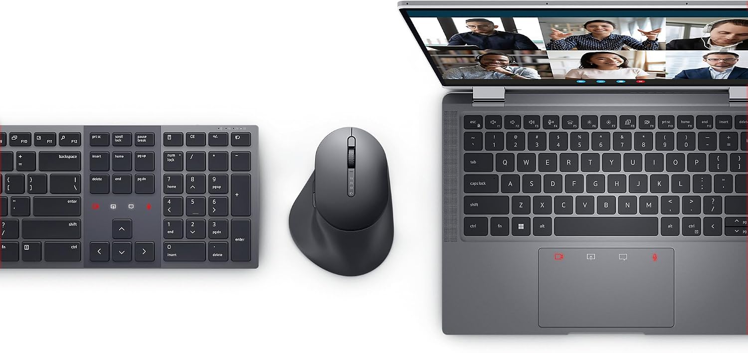 Dell KM900 Premier Collaboration Keyboard and Mouse - Zoom Touch Controls, Backlight Keyboard, Bluetooth 5.1, Radio Frequency 2.4GHz - Black