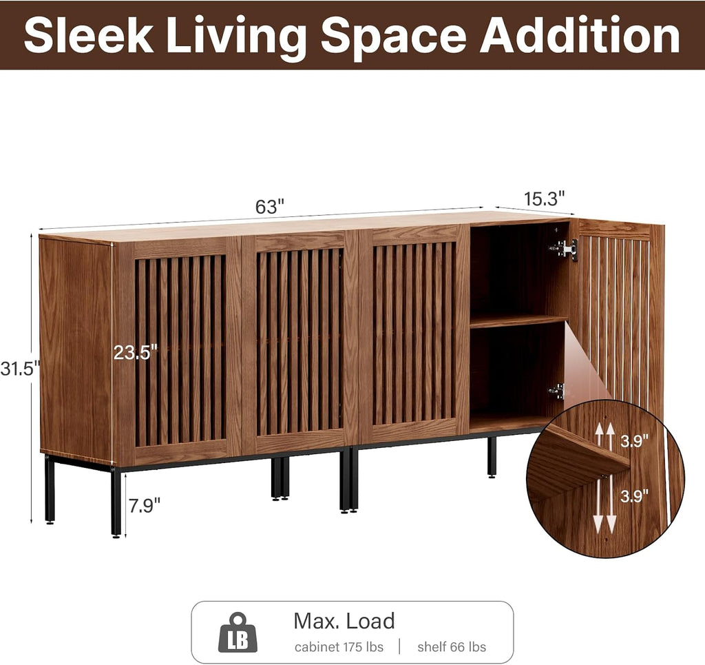 BVIUNTWO Farmhouse TV Stand for 70 Inch TVs, 2-in-1 Entertainment Center with Storage Cabinets & Metal Base,Brown Media Console for Living Room