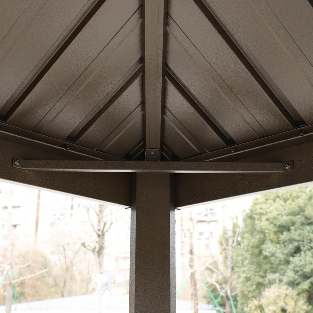 【WZZHHJ】 BBQ Hard Top Gazebo 6x8ft – Outdoor Metal Hard Top Permanent BBQ Gazebo with Galvanized Steel Weather Resistant Top, Stable 3'x3' Triangular Aluminum Frame, Double Sided Metal Shelves