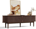 LINSY HOME Fluted TV Stand for 75' TV, Mid-Century Modern 70' Entertainment Center with Sliding Tambour Door and Storage Cabinet, Cruved TV Media Console Table for Living Room, Bedroom, Walnut