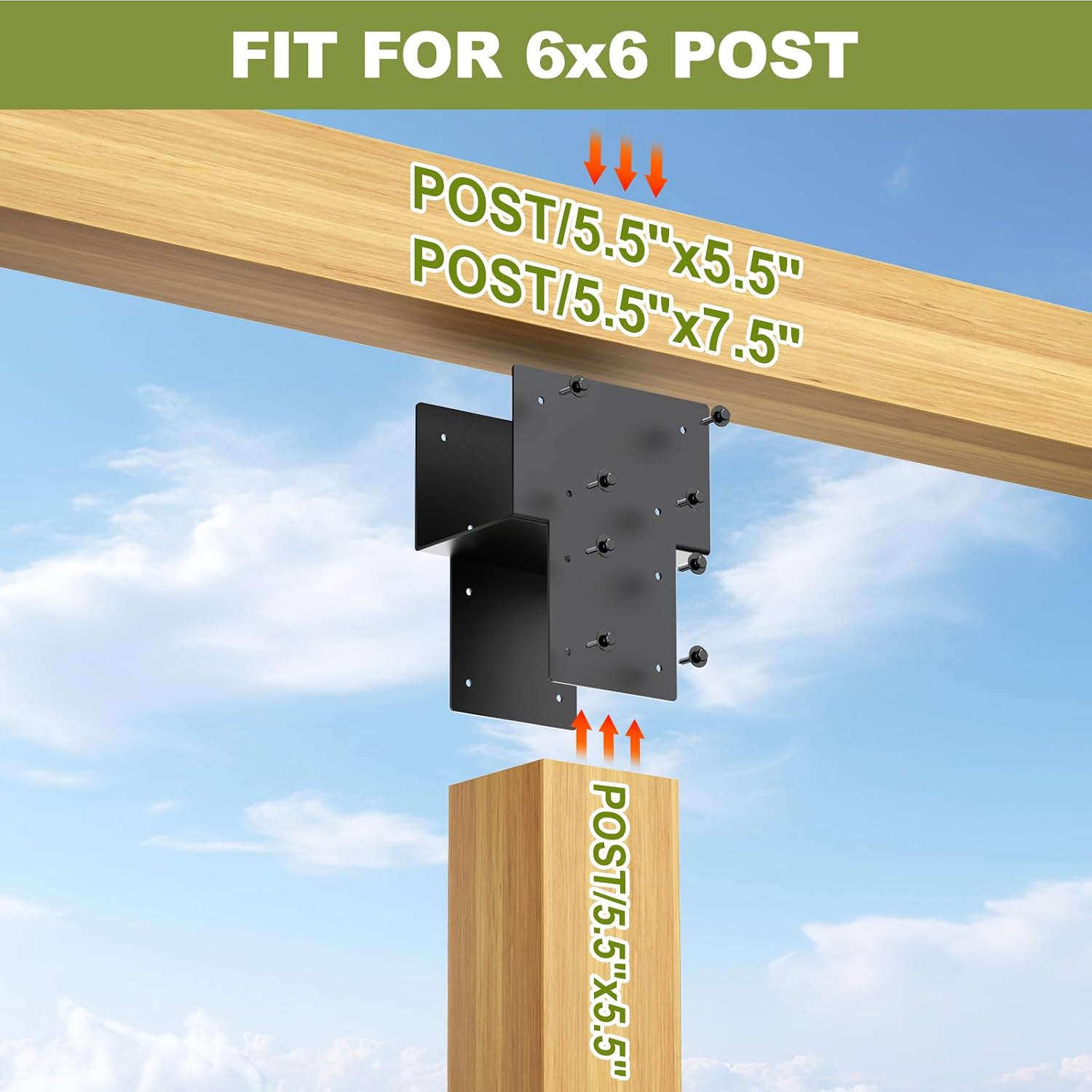 6x6 Post Caps Tie Brackets (Actual 5.5'x5.5') -4 Pack Heavy Duty Galvanized Steels Pergola Connector Brackets for Wood Posts, Gazebo & Deck Beams (Black)