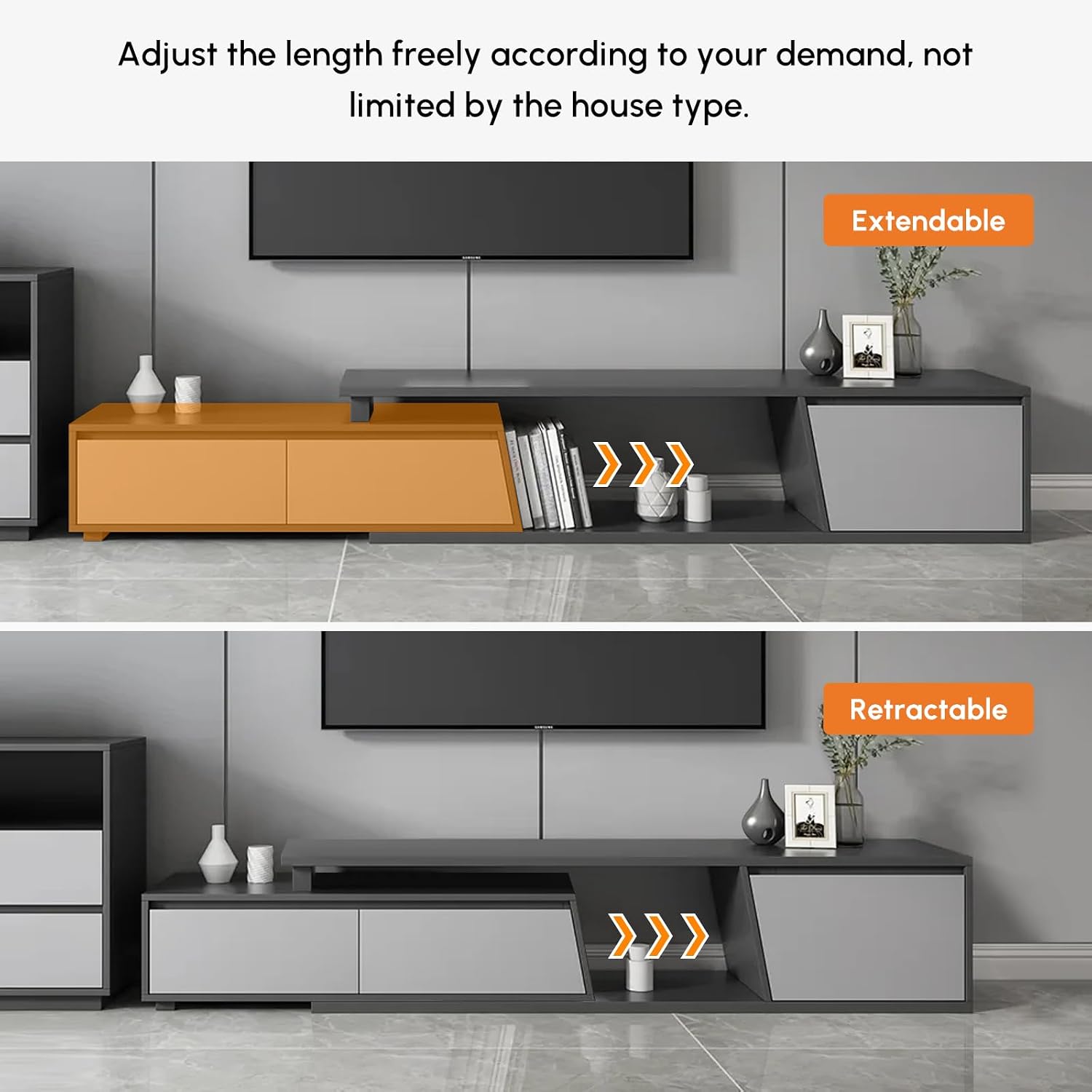 homary Extendable TV Stand with 3 Drawers Minimalist Rectangle Entertainment Center TV Console Up to 110' (70.9'W-110.2'W) (Gray)