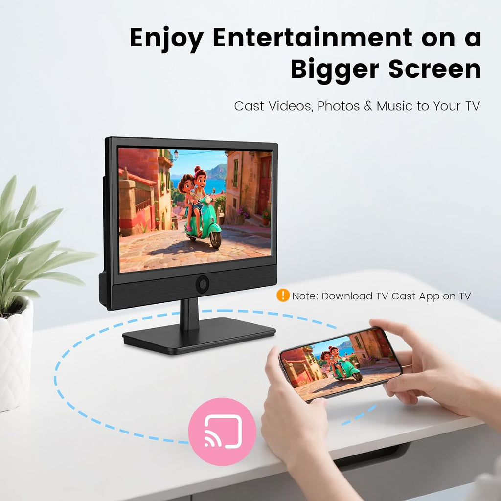 othoig 12.5 Inch Small Smart TV with Built-in Apps, Full HD 1080P Mini Flat Screen TV, WiFi & Bluetooth, ATSC Digital Tuner, USB/HDMI/AV Inputs,12V Car Charger Small TV for Kitchen,Bedroom,RV,Office