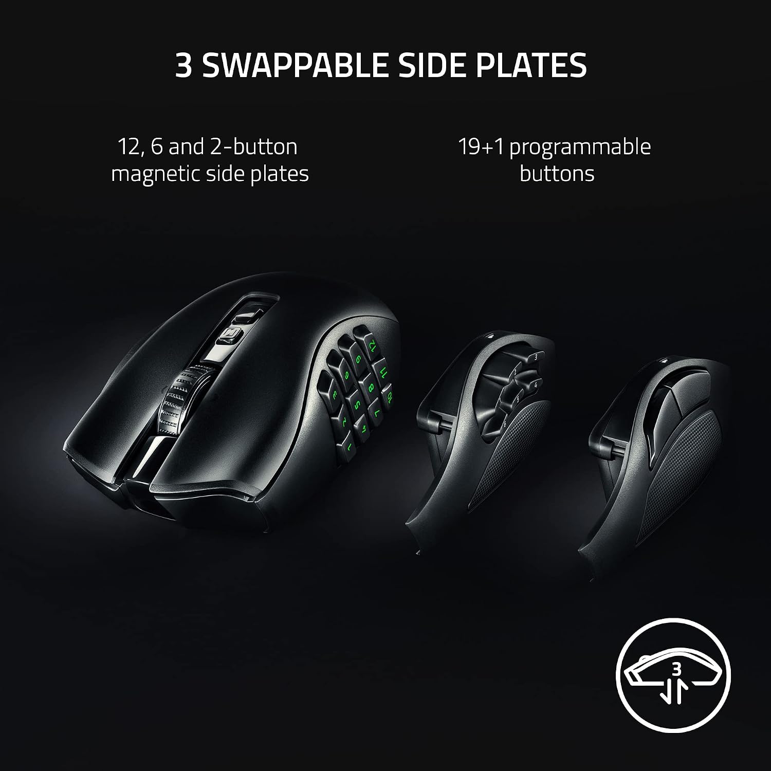 Razer Naga V2 Pro Wireless Gaming Mouse: Interchangeable Side Plate w/ 2, 6, 12 Button Configurations - Focus+ 20K DPI Optical Sensor - Fastest Gaming Mouse Switch - Chroma RGB Lighting (Renewed)