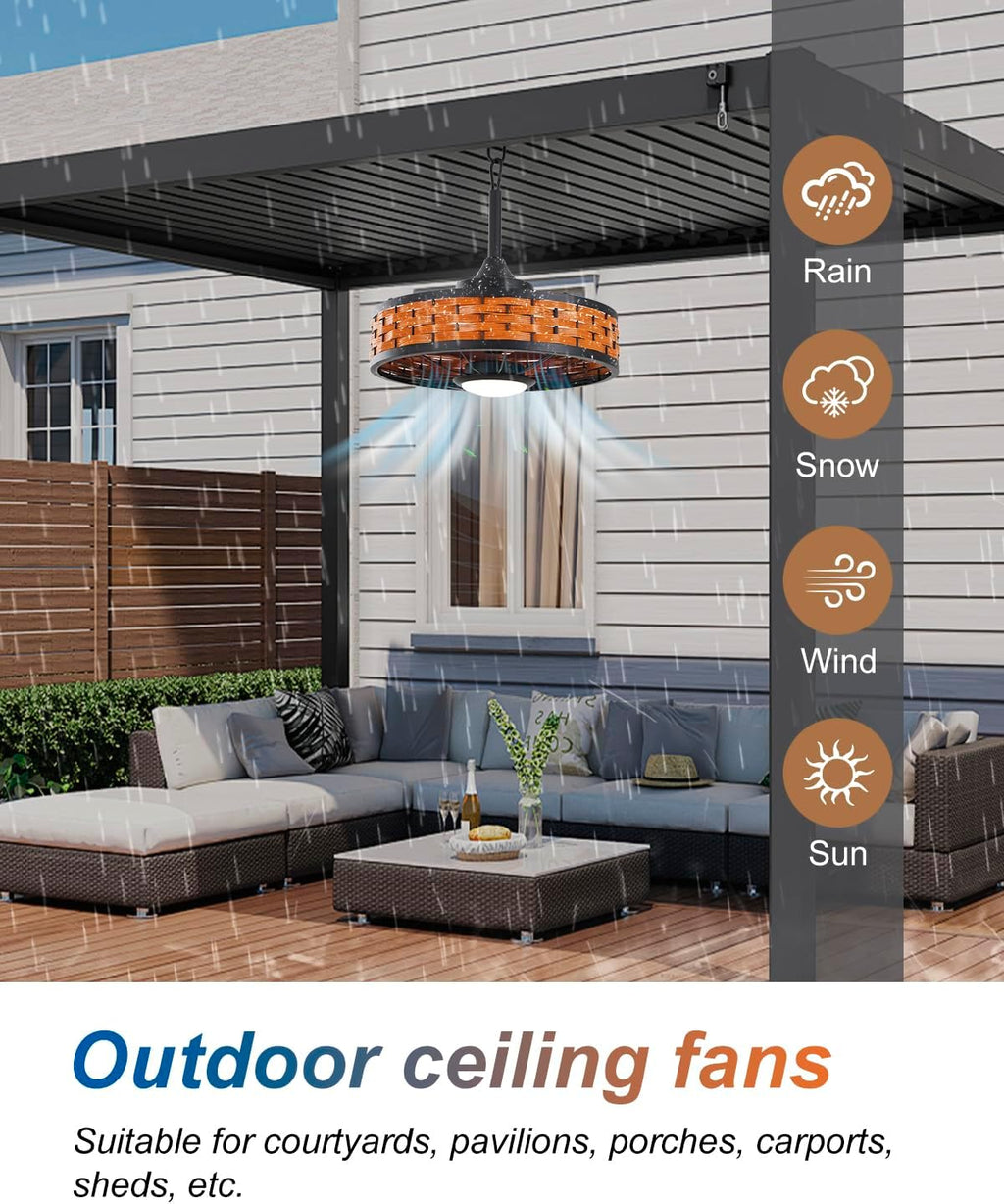 Outdoor Ceiling Fans with Light for Patios, 20' Weatherproof Gazebo Fan with Hanging Hook, Remote Control & APP, 6 Speeds, 3CCT, Caged Plug in Ceiling Fan for Patio