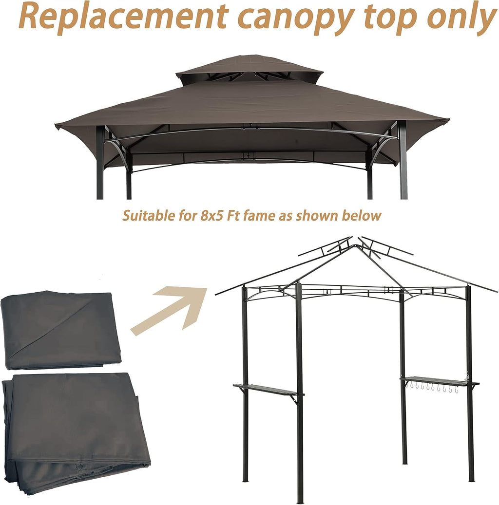 Replacement Canopy for 8x5 FT Grill Gazebo, Double Tiered BBQ Tent Roof Cover Only, UV & Water Repellent Polyester Fabric (Brown)