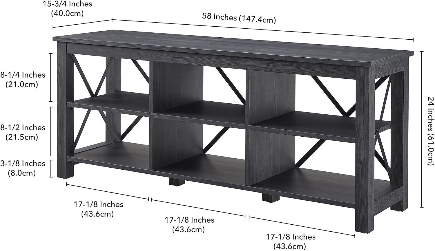 Henn&Hart Rectangular TV Stand for TV's up to 65' in Charcoal Gray, TV Stands for the Living Room