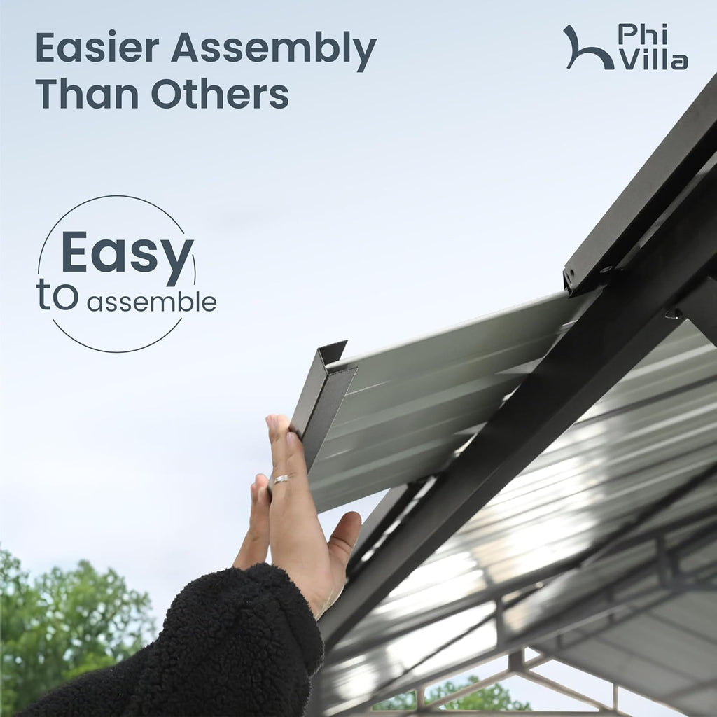 PHI VILLA 10x20 ft Carport, Metal Carports Canopy Heavy Duty Car Port Portable Garage with Galvanized Steel Roof Multi-Use Shelter, Sturdy Outdoor Car Ports for Cars, Boats and Tractors