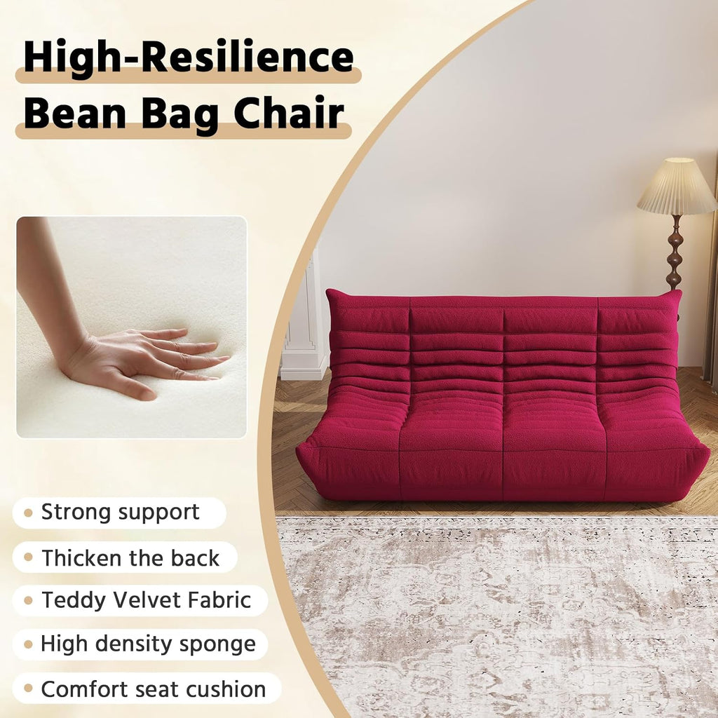 3-Seater Giant Loveseat Boneless Bean Bag Chair for Adults - Teddy Fleece Fireside Accent Chair with Memory Foam, Comfy Lazy Floor Sofa Couch Chaise Lounge for Living Room Bedroom Theater