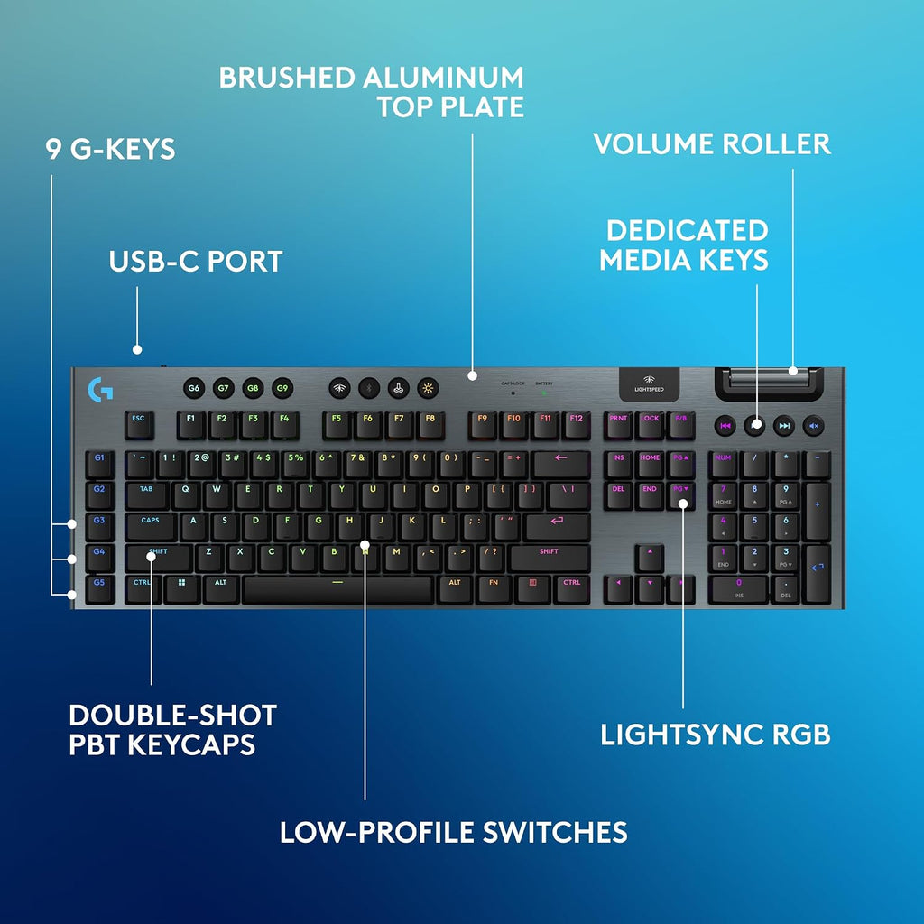 Logitech G915 X Lightspeed Wireless Mechanical Gaming Keyboard, Double-Shot PBT Keycaps, Fully Programmable Keys, RGB Backlit Mac/PC Gaming Keyboards, GL Tactile Switches, Black (Renewed)