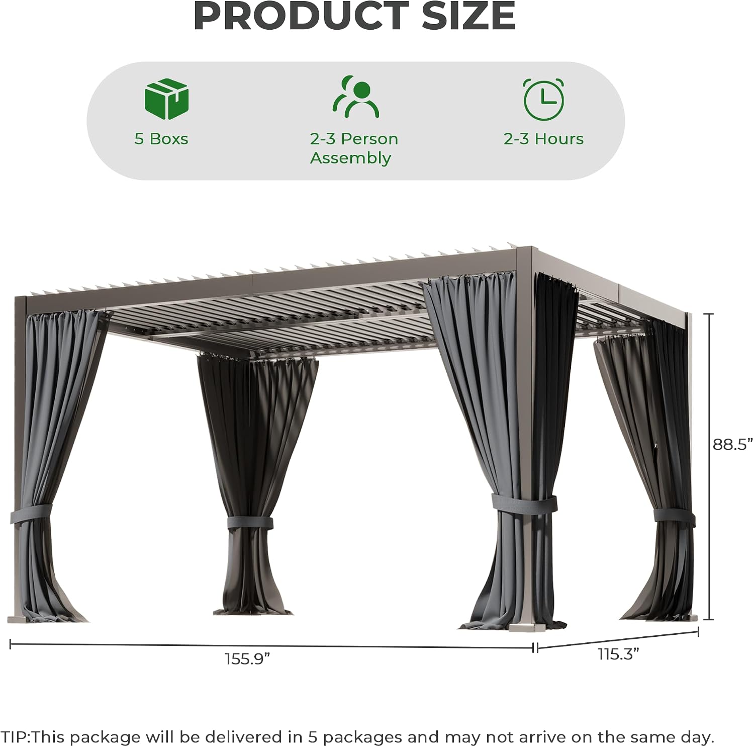 10×13 FT Aluminum Louvered Pergola,Outdoor Metal Pergola with Adjustable Waterproof Louvered Roof, Outdoor Gazebo with Curtains & Nets for Patio,Backyard,Garden (Grey)