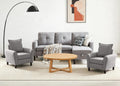 3 Piece Living Room Sofa Sets, Modern 3 Seater Sofa with Storage Ottoman and 2 PSC Armchair Couch Sets, Easy Assembly, Modern 5 Seat Sectional Couches for Living Room, Office, Light Grey