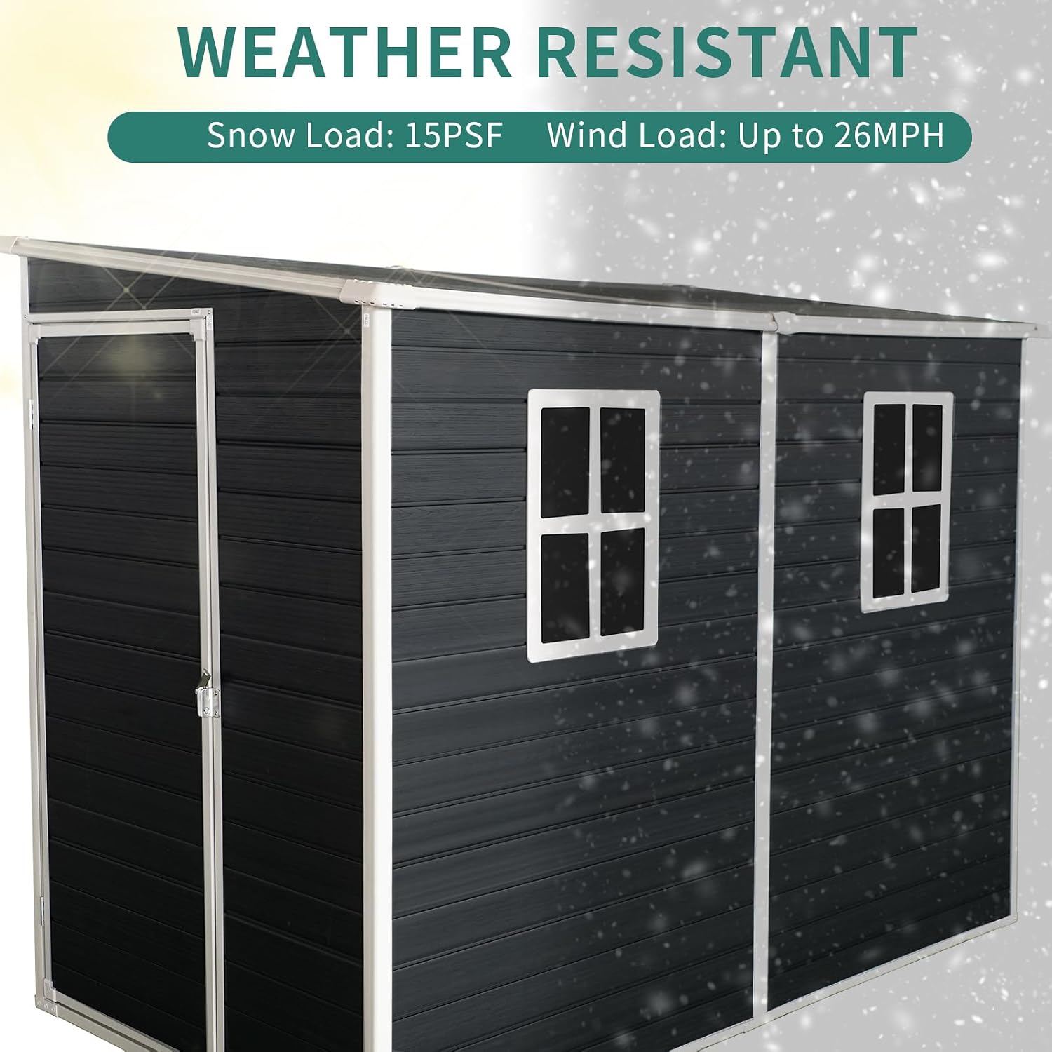 Storage Shed, 4x8ft Outdoor Storage Shed with Floor Included with 2 Windows and Lockable Door, Resin Sheds for House Garden Tools, Bike, Motorcycle, Lawn Mover, Lean to Shed, Black