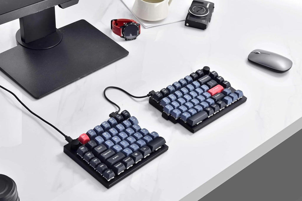 Keychron Q11 QMK/VIA TKL Split Keyboard Ergonomic, 91 Keys 75% Layout Wired Mechanical Gaming Keyboard Mac & Windows with Full Alu Frame, PBT Keycaps & Knobs, Hot-Swappable Keycrhon Super Red Switch
