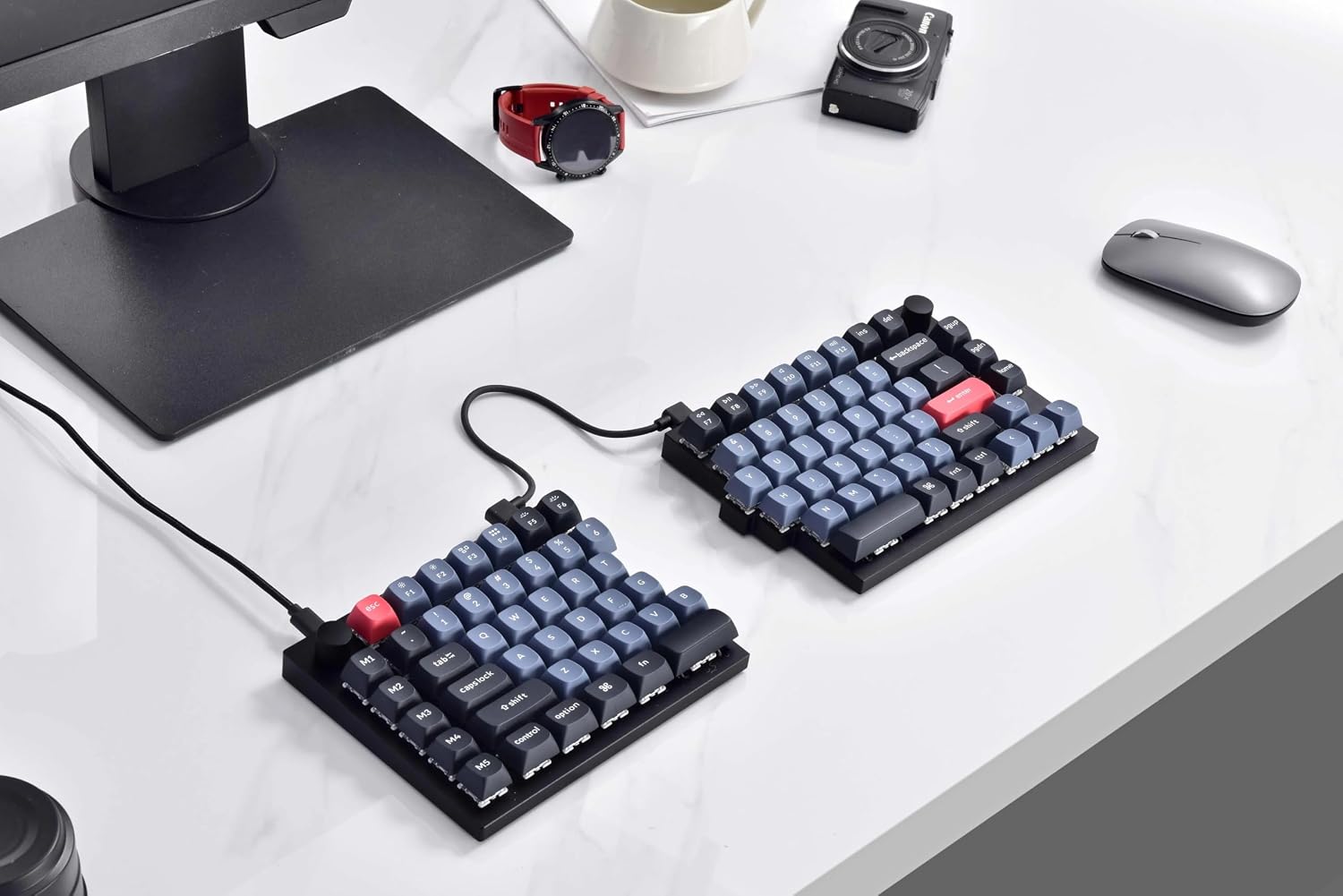 Keychron Q11 QMK/VIA TKL Split Keyboard Ergonomic, 91 Keys 75% Layout Wired Mechanical Gaming Keyboard Mac & Windows with Full Alu Frame, PBT Keycaps & Knobs, Hot-Swappable Keycrhon Super Red Switch