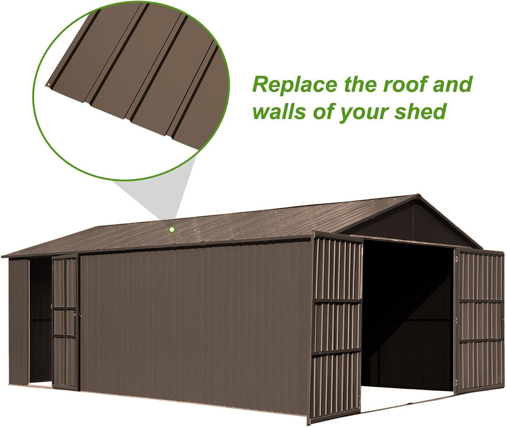 20PCS Metal Roofing Panels, Corrugated Galvanized Roof Panels, Waterproof Metal Siding Panels with 120 Pcs Steel Screws for Pergola, Gazebo, Shed, Garages, Stables and Mobile Homes -Brown