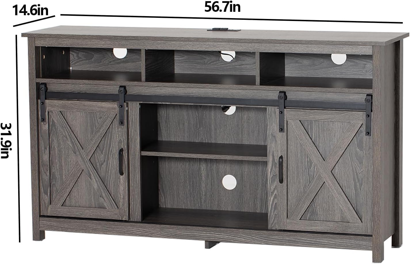 57' LED Farmhouse TV Stand for 65/60/55 Inch TVs,Tall Entertainment Center Storage Cabinets w/Power Outlets and Sliding Barn Door,Rustic TV Stands for Living Room,Media Console Cabinet (Charcoal)