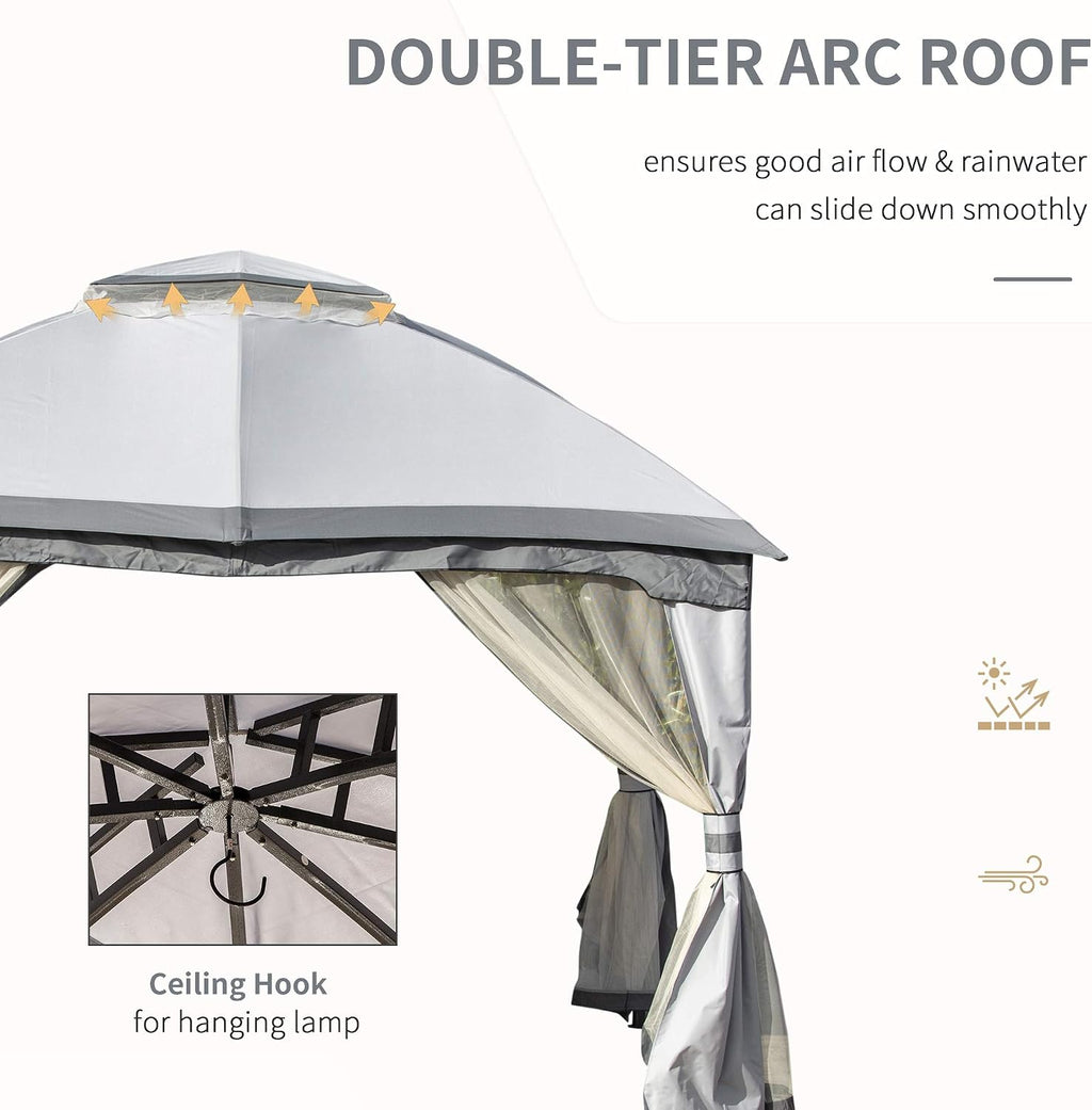 10' x 12' Outdoor Gazebo, Patio Gazebo Canopy Shelter w, Double Vented Roof, Zippered Mesh Sidewalls, Solid Steel e, Grey