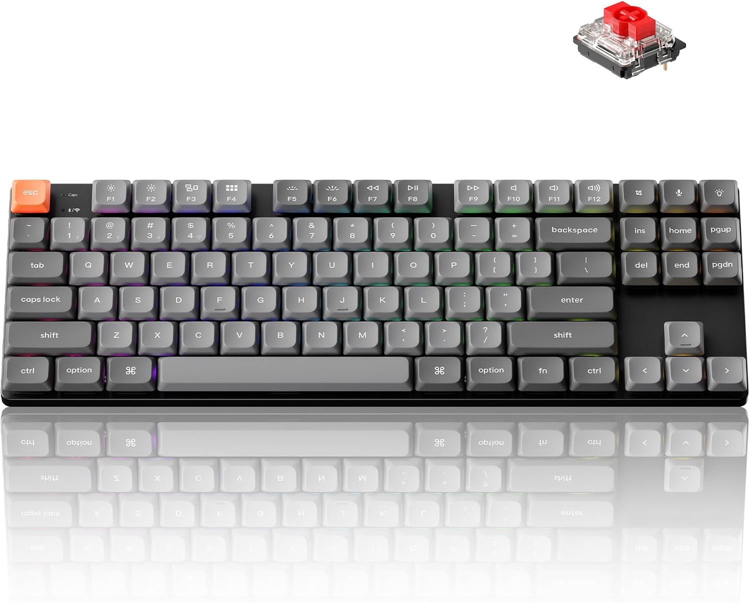 Keychron K1 Max Ultra-Slim Wireless Mechanical Keyboard, 80% TKL Layout Bluetooth/2.4 GHz/Wired Keyboard with Low-Profile Gateron Red Switch, Hot-Swappable, RGB Backlit QMK for Mac Windows Linux
