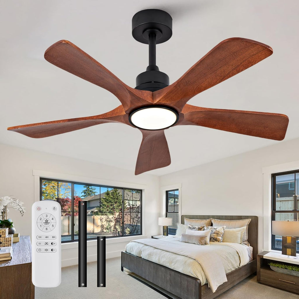 ZVL 42 Inch Ceiling Fans with Lights and Remote,5 Blade Ceiling Fan with Light,Modern Ceiling Fan,3CCT Dimmable,Timer,Quiet DC Motor,6 Speed,Wood Ceiling Fan for Offices Farmhouse Gazebo Patio