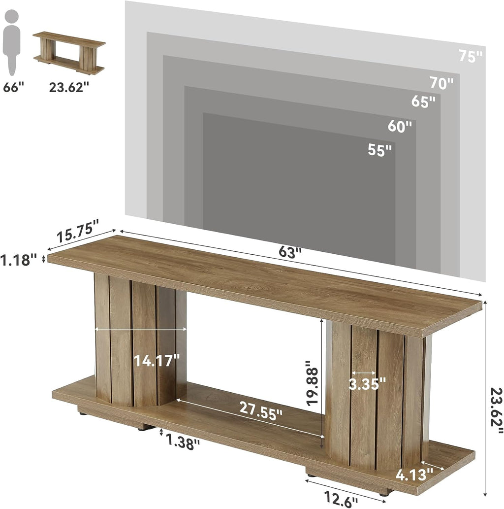 LITTLE TREE Wooden TV Stand for 60/65/70 Inch TVs, Entertainment Center with Open Storage Shelves, Farmhouse TV Console Media Television Stands for Living Room, Bedroom, Natural Wood Color