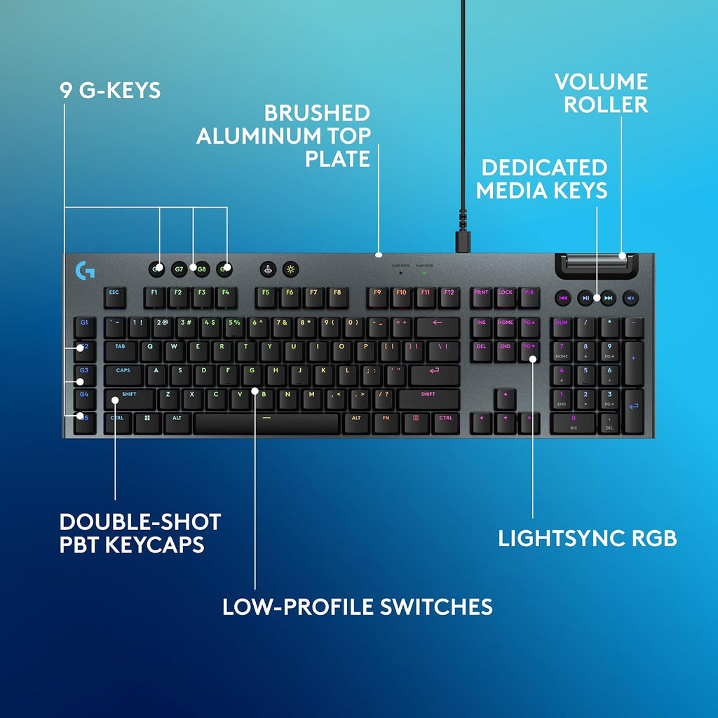 Logitech G915 X Wired Mechanical Gaming Keyboard, Double-Shot PBT Keycaps, Fully Programmable Keys, RGB Backlit Mac/PC Gaming Keyboards, Aluminum Finish, GL Tactile Switches, Black (Renewed)