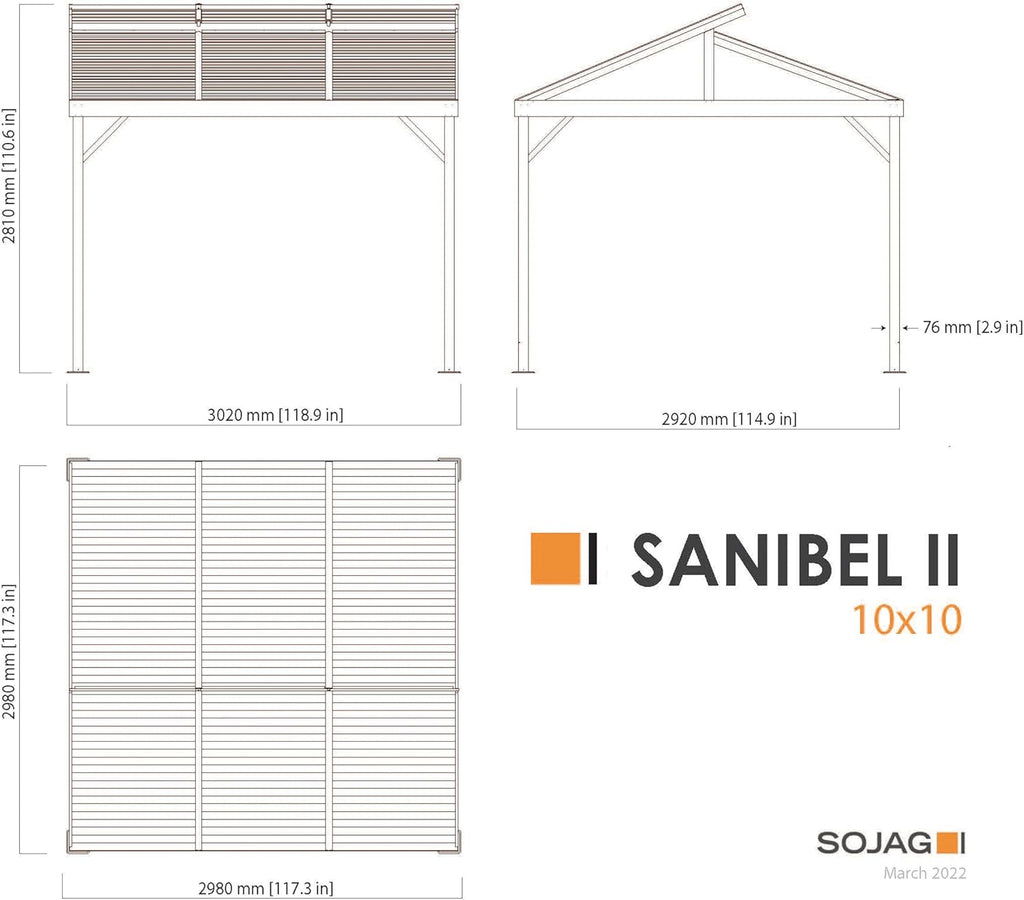 Sojag 10' x 10' Sanibel II Hardtop Gazebo Outdoor Weather-Resistant Aluminum Frame Sun Shelter with Mosquito Netting