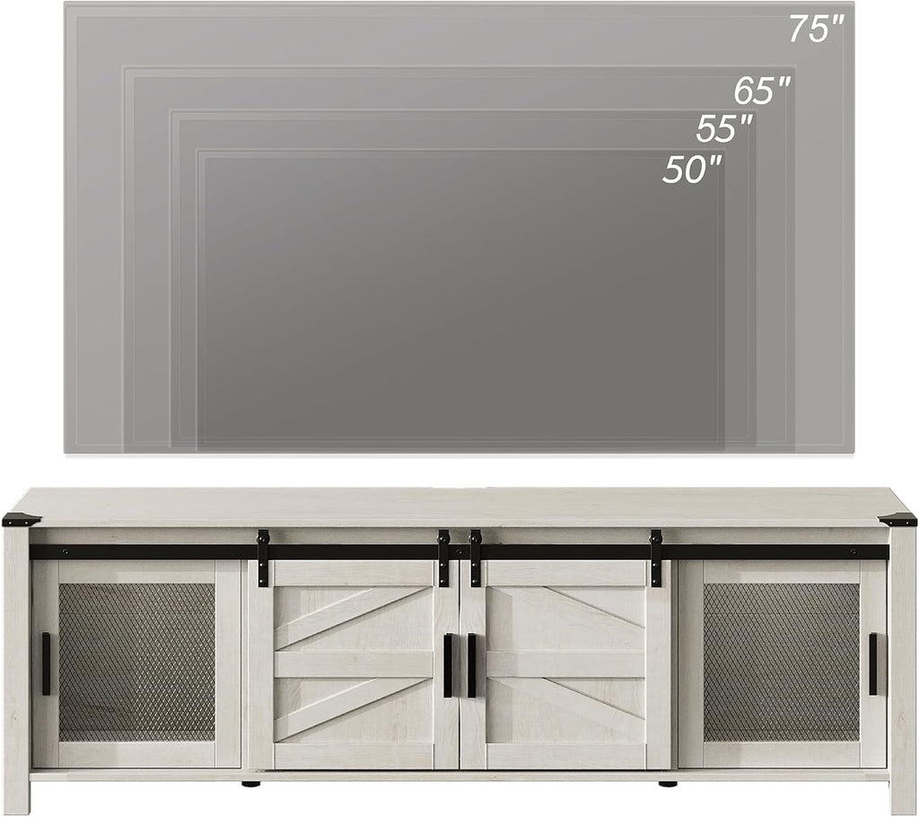 WAMPAT 70' Farmhouse TV Stand with Mesh Doors, Entertainment Center for 75' TV, Adjustable Shelves, 2 Storage Cabinets, Console Table for Living Room, Antique White