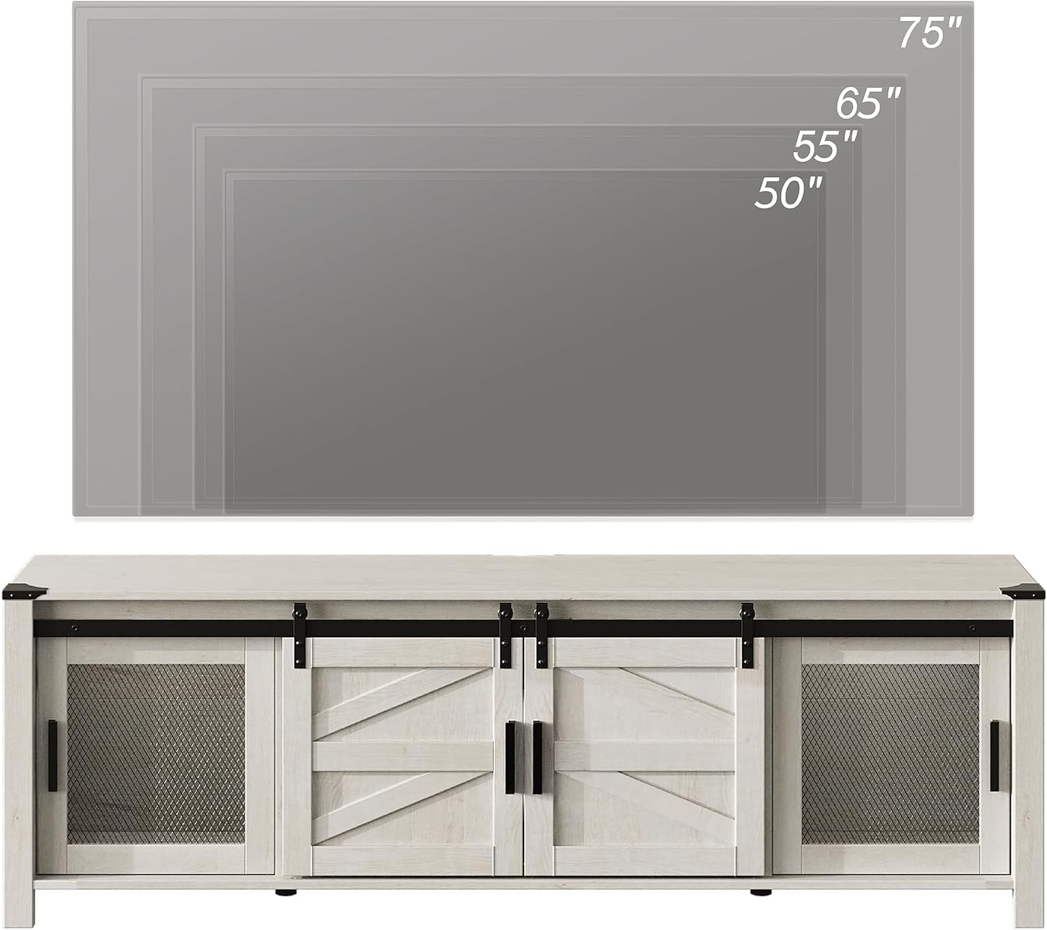 WAMPAT 70' Farmhouse TV Stand with Mesh Doors, Entertainment Center for 75' TV, Adjustable Shelves, 2 Storage Cabinets, Console Table for Living Room, Antique White