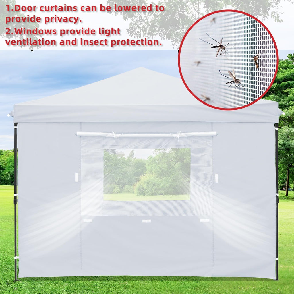 White 10x10 FT Pop Up Canopy Tent with Sidewalls, Heavy Duty Canopy for Outdoor, Commercial Instant Gazebos, for Party, Patio, by Kendane.