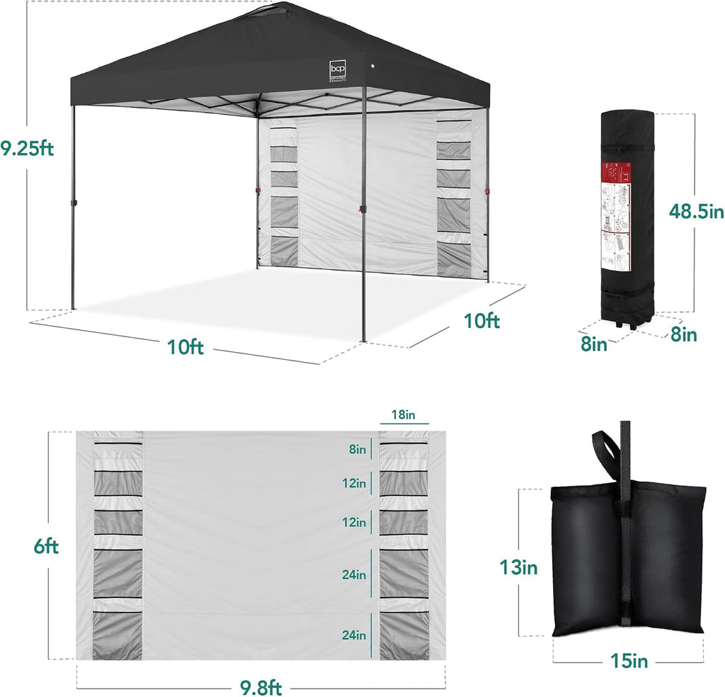 Best Choice Products 10x10ft Pop Up Canopy Tent with Sidewall, 1 Person 1 Minute Set Up, Carry Case, 4 Weight Bags - Gray