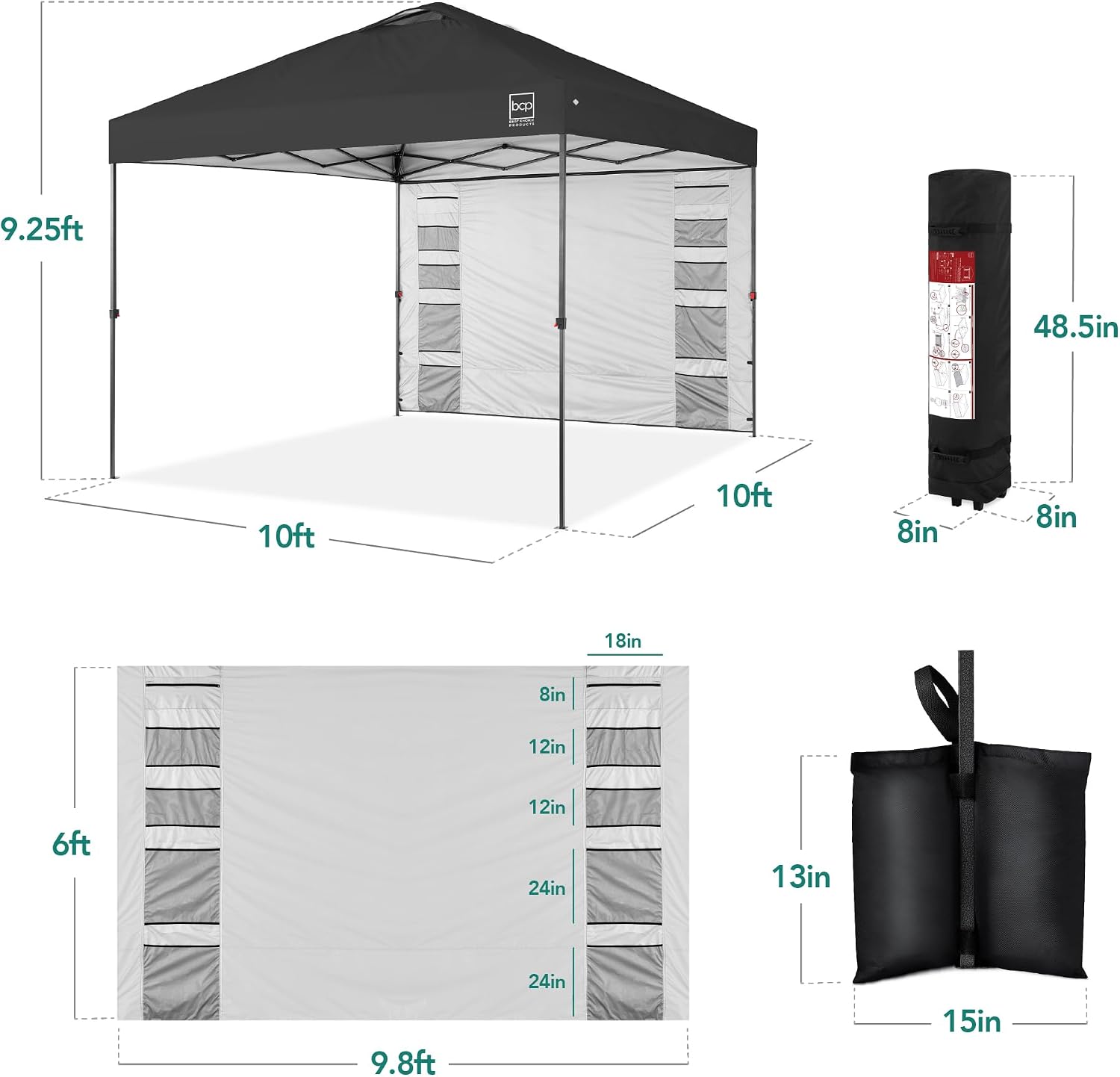 Best Choice Products 10x10ft Pop Up Canopy Tent with Sidewall, 1 Person 1 Minute Set Up, Carry Case, 4 Weight Bags - Gray