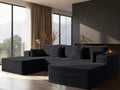108' Cloud Sectional Couch, Comfort U Shaped Boneless Couch for Living Room, Extra Deep Seats No Assembly, Minimalist Modular Sofa, Corduroy (Black, Right Facing Chaise+2 Seater+Ottoman)