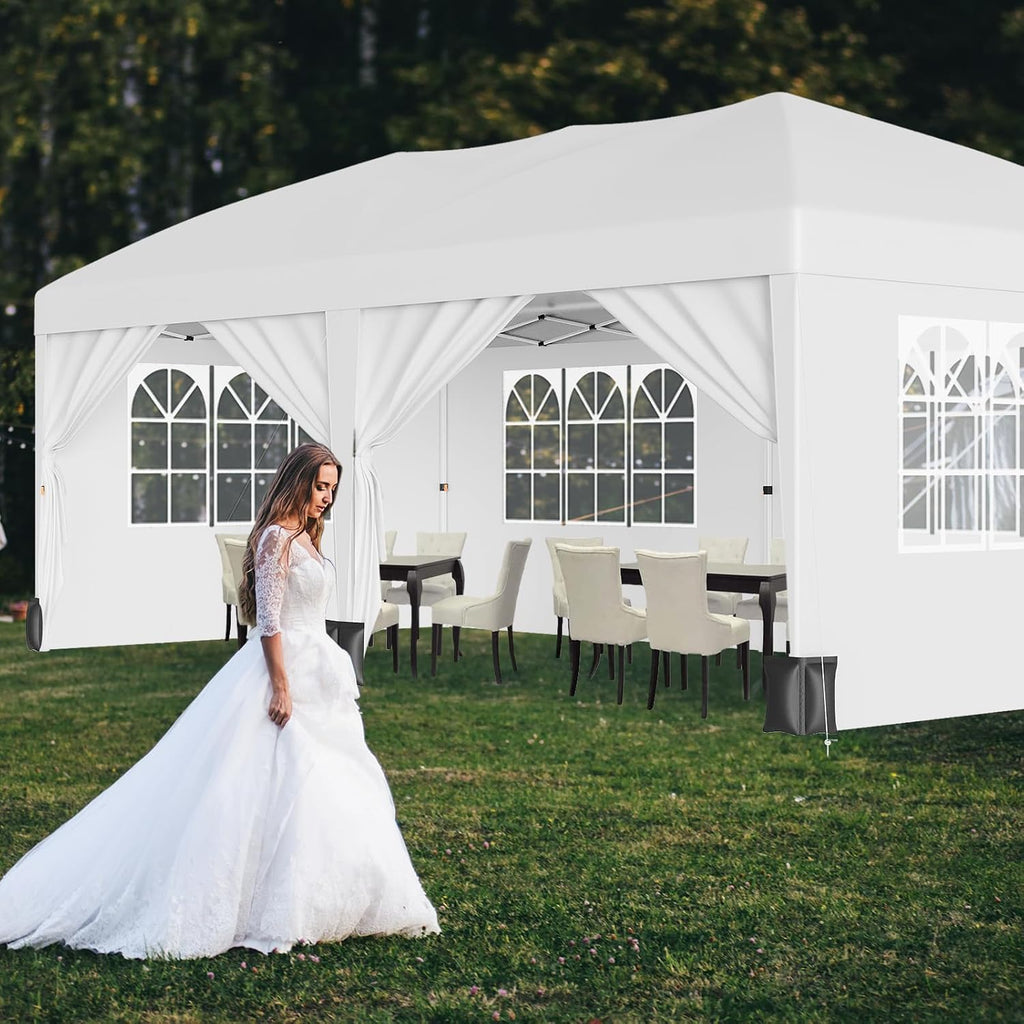 10X20Ft Pop Up Wedding Party Tent with 6 Sidewalls - Heavy Duty Commercial Outdoor Canopy, Waterproof Gazebo Canopy Tent, Canopy All Season with Storage Bag, White