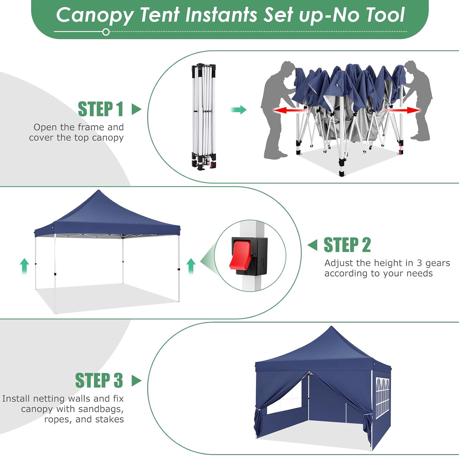 COBIZI Canopy 10x10 Pop Up Canopy Tent with Sidewalls, Commercial Party Tent Ez Waterproof Outdoor Instant Gazebo UV 50+ Event Shelter, Garden Tents for Parties Camping with Sandbags,Dark Blue