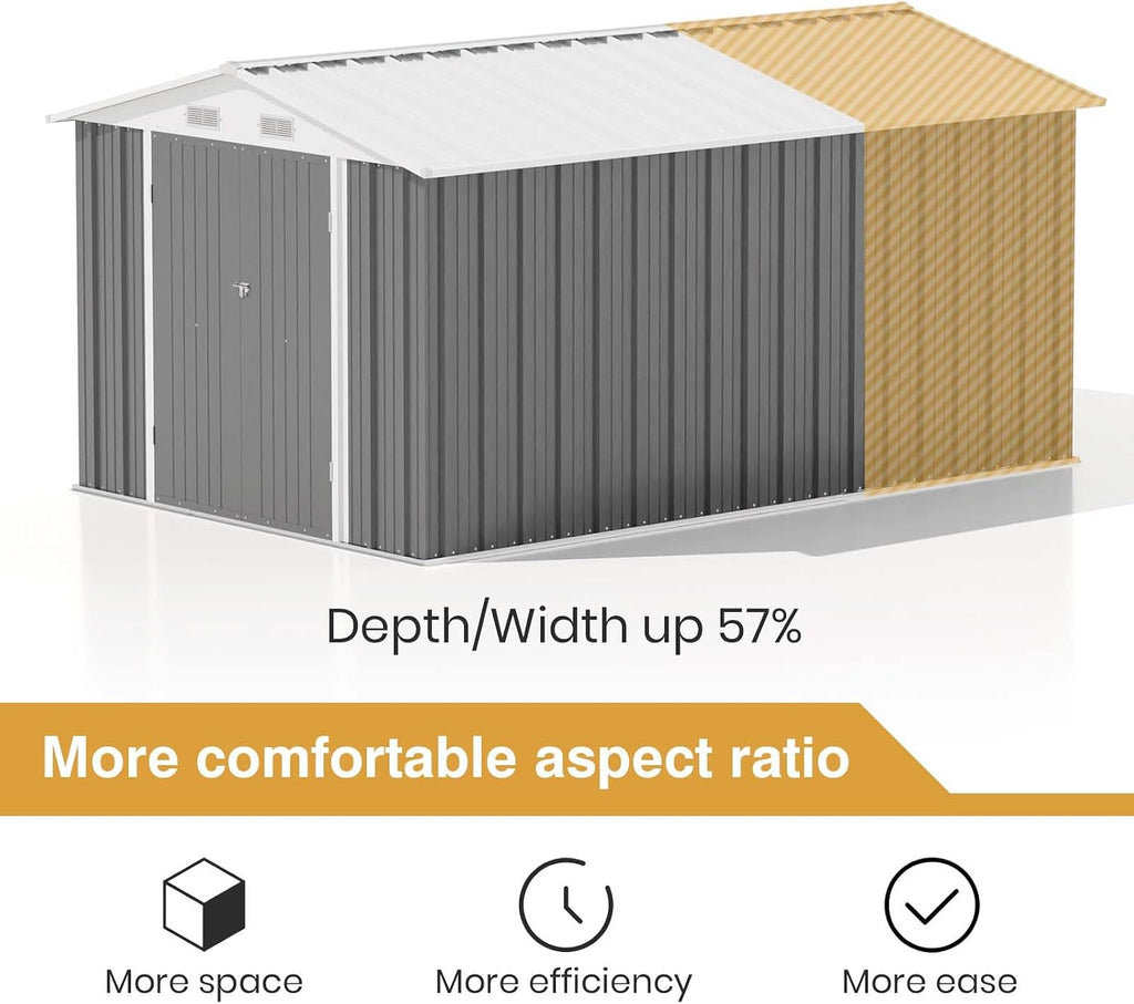 Patiowell 12 x 8 FT Outdoor Storage Shed, Steel Shed Storage House with Design of Lockable Doors, Utility and Tool Storage for Garden, Patio, Backyard, Outside use, Gray