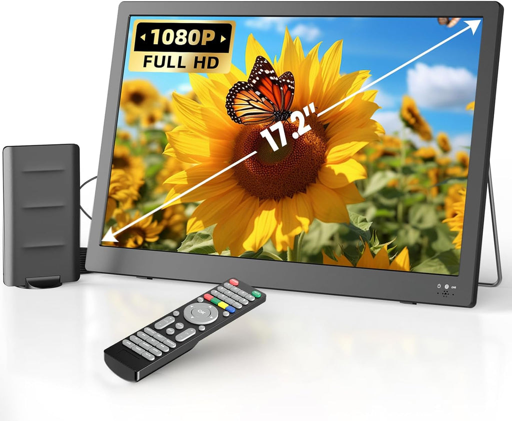 NORTHING 17.2' Portable TV with Antenna, 7000mAH Built-in Powered TV with USB/HDMI/AV Input, 12V Small T V for Camping Kitchen Bedroom RV Patio Car Power Outage, Sleep Timer